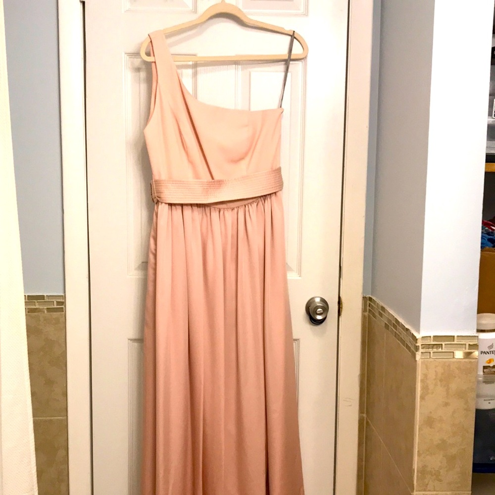 One shoulder Light Pink formal floor length dress